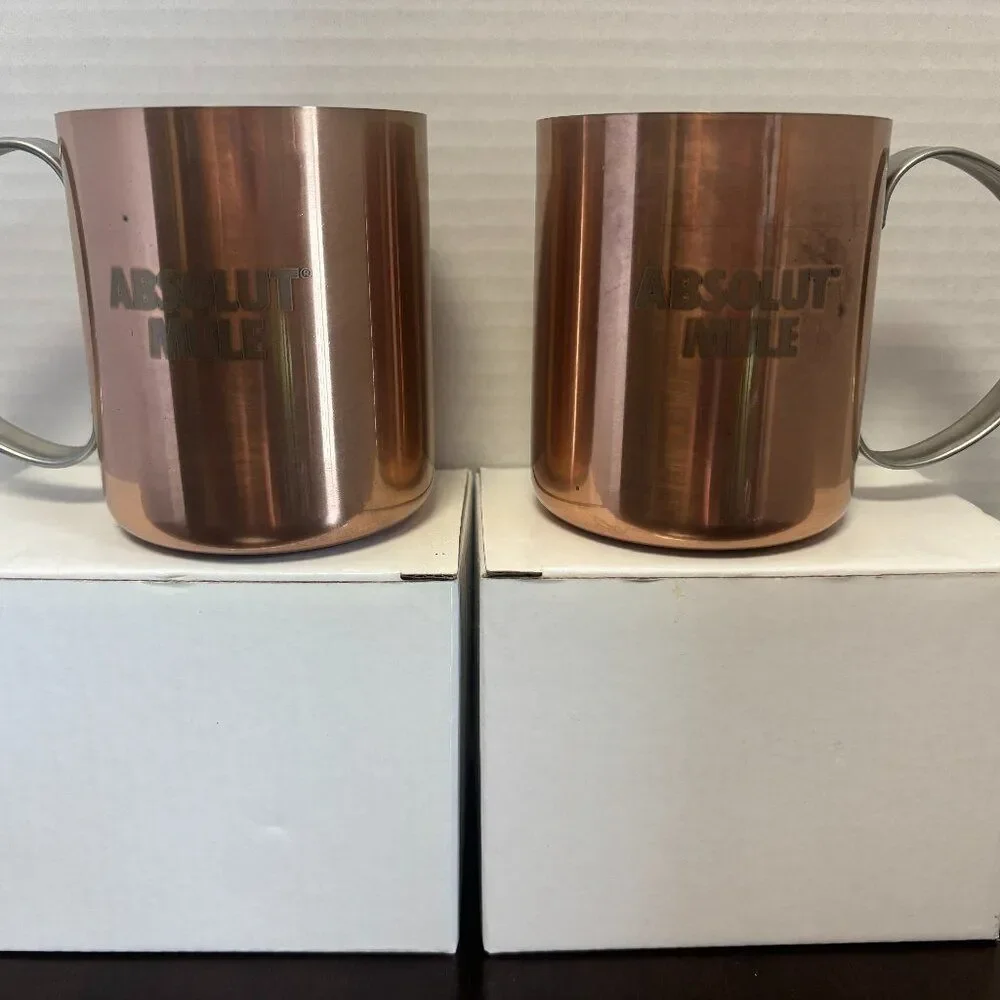 NIB: Set of 2 - Absolut Mule Vodka Copper Metal Cups Mugs 12 Oz Bar Drink